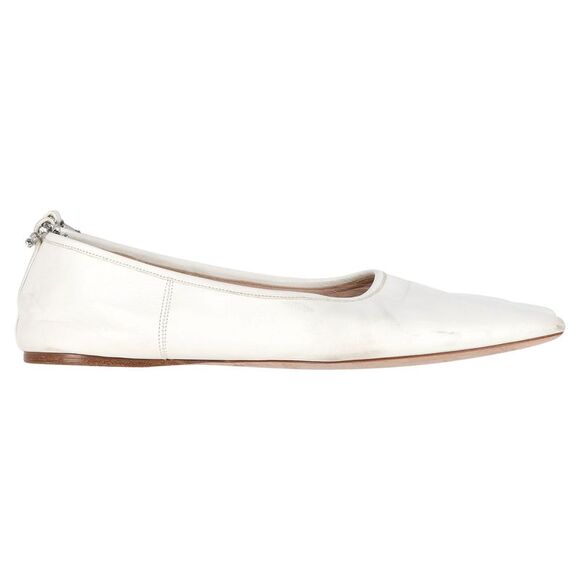 Miu Miu Embellished-Strap Pointed-Toe Ballet Flats in White Leather - Picture 1 of 6